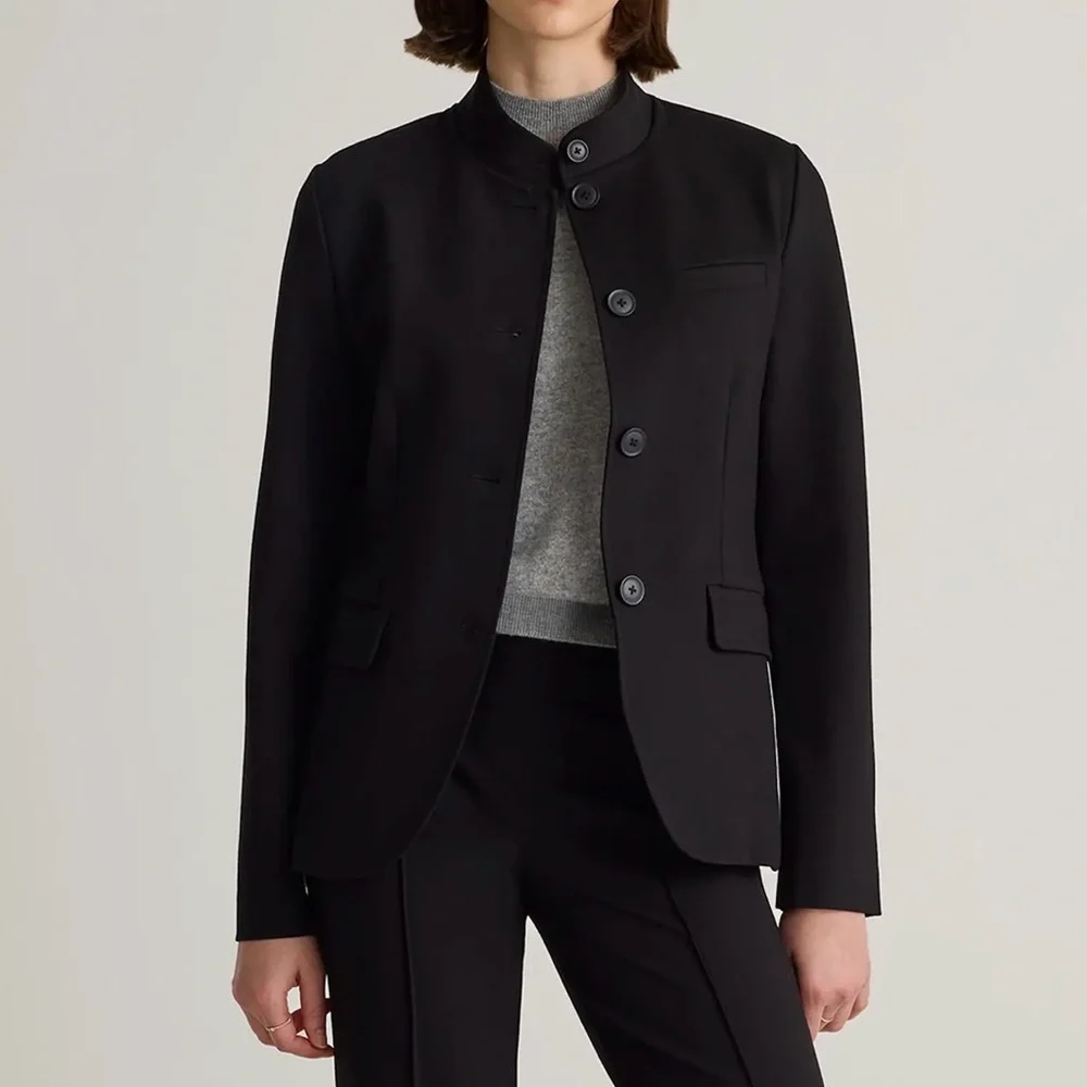 NWOT Quince ultra-stretch ponte stand collar blazer black L - Picture 1 of 13